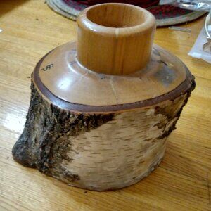 Hand Turned Birch Wood Candle Holder ...No Hurricane /Chimney